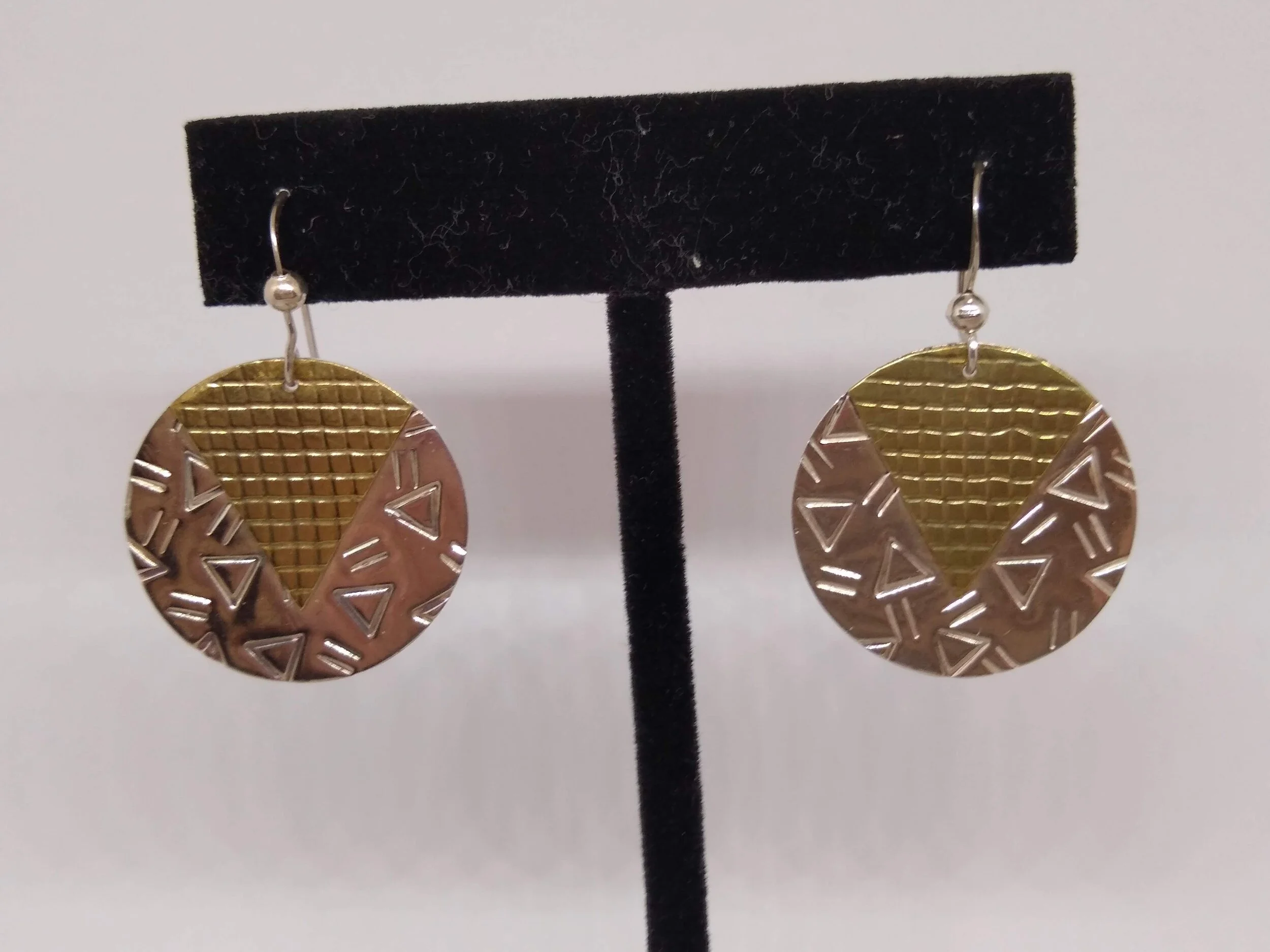 Sterling Silver and Brass, Contemporary, Textured, Earrings.