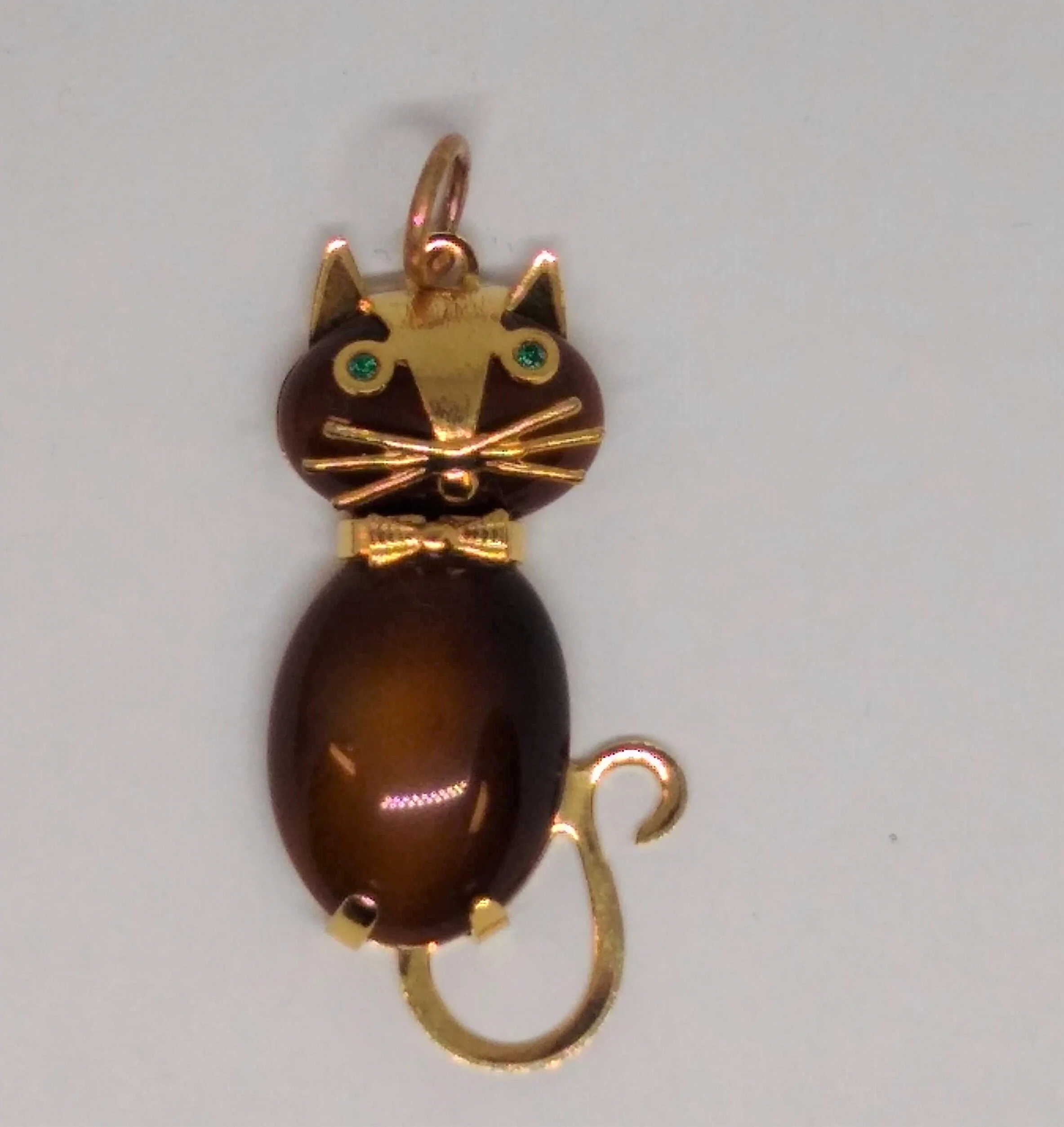 Vintage Gold Tone, House of Borvani ,HOBCO, Tiger Eye Cat Charm..