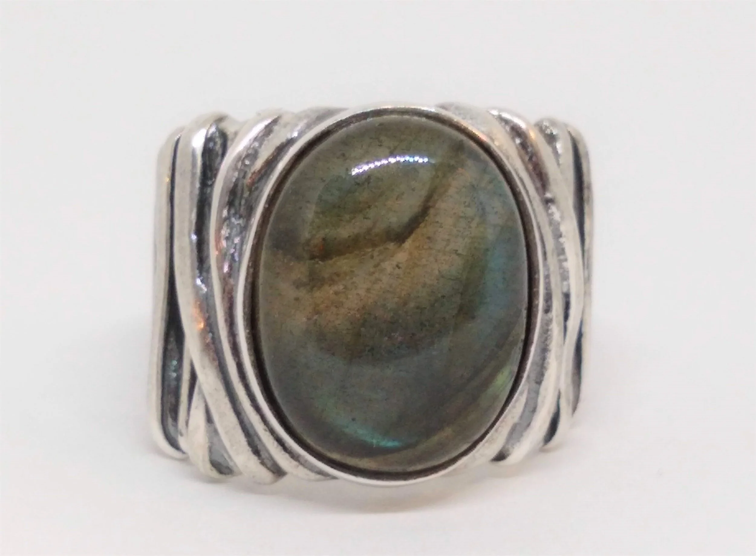 Israel PZ,925,Wide,Decorative Band,Accented with large Natural Labradorite Ring.