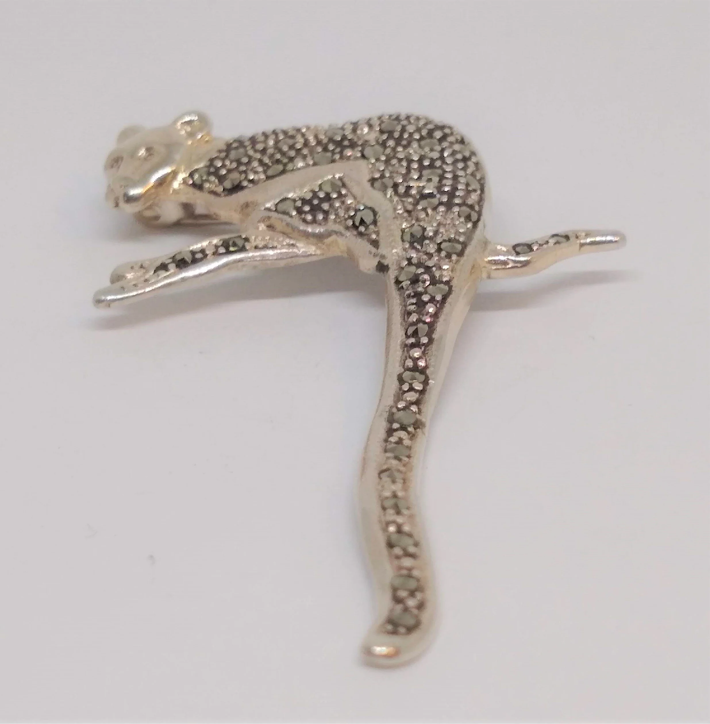 Su, Signed, Vintage, Marcasite Sterling Leopard and Limb Pin/Brooch
