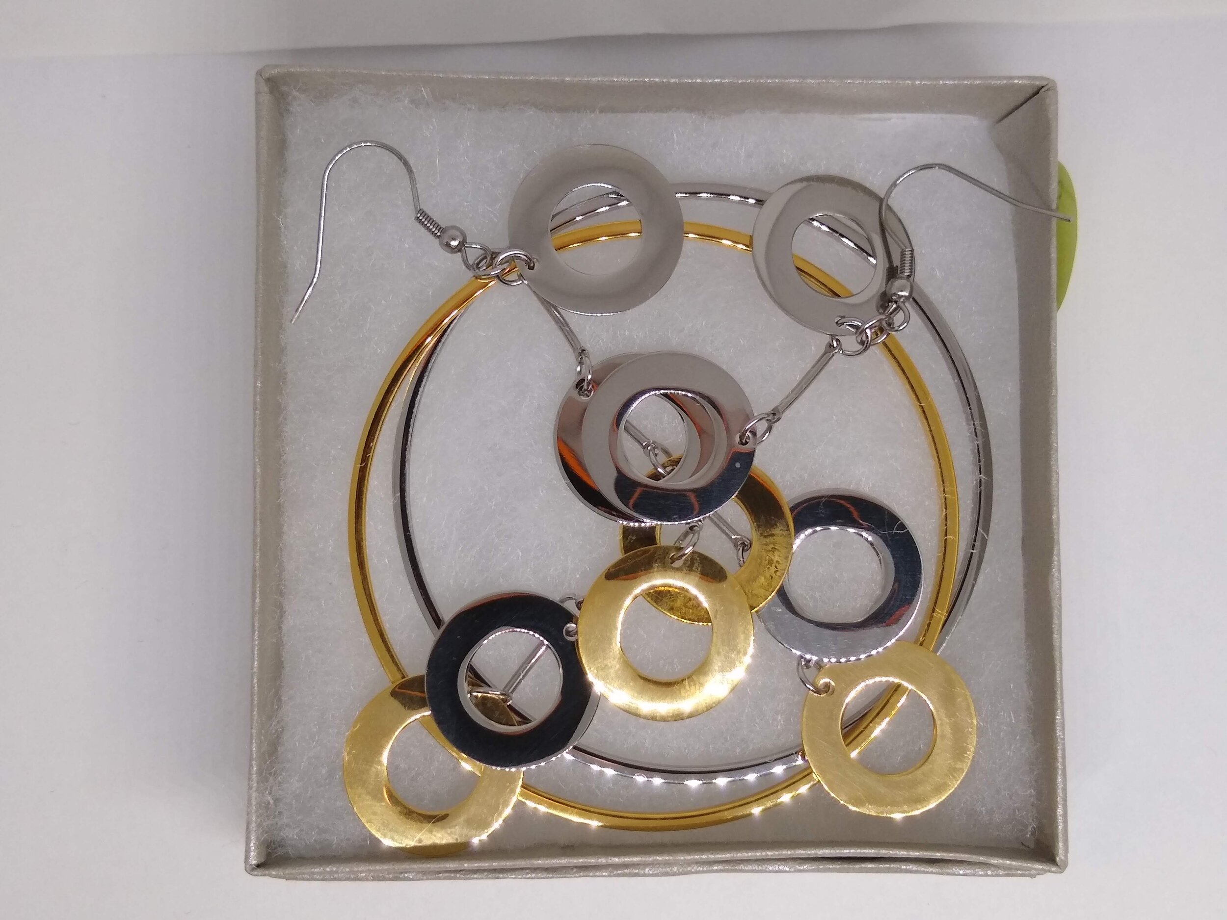 Chisel, Stainless Steel,Two-Tone Earrings w/ matching Bangles Set. NEW with box.