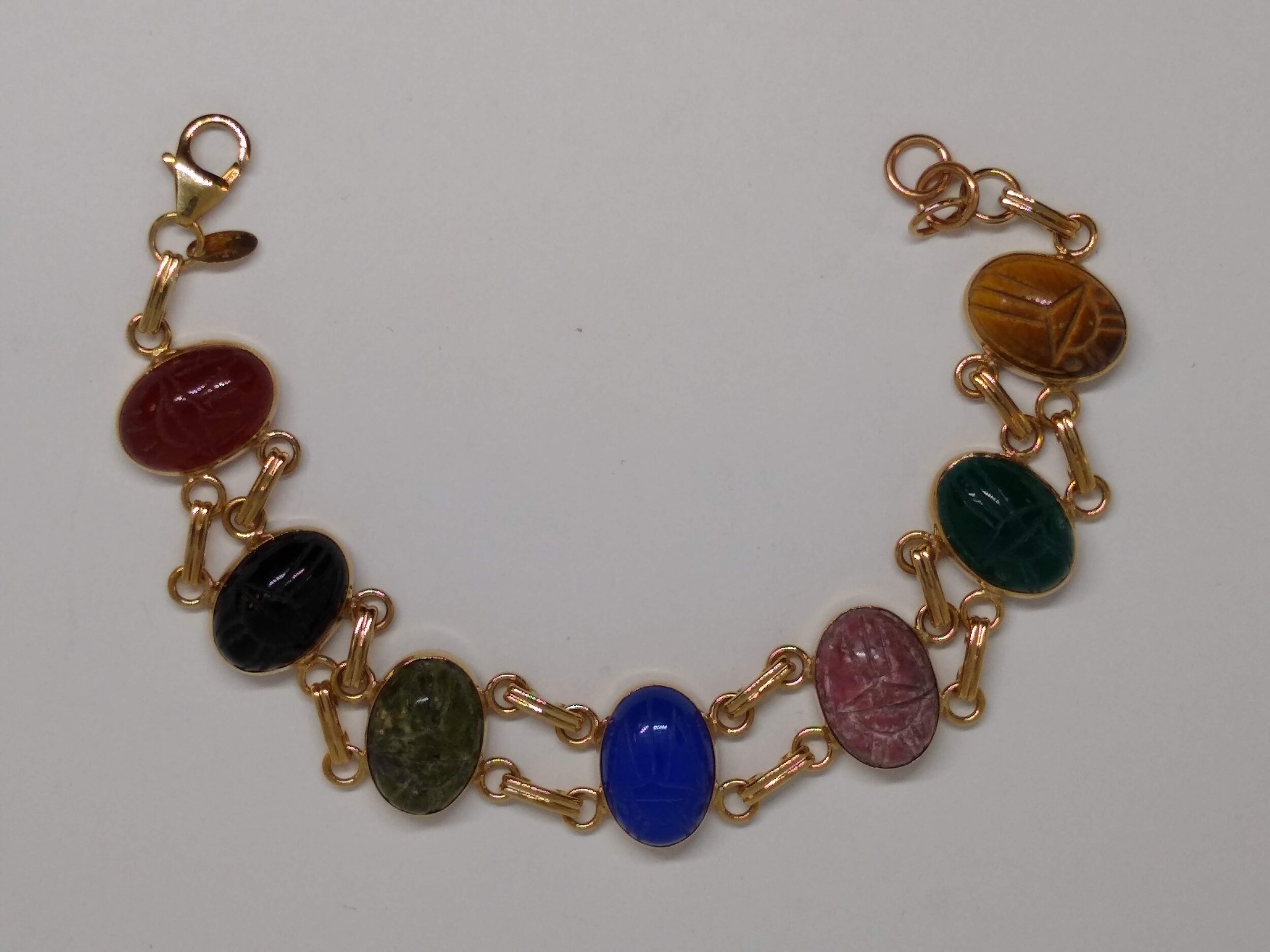 Carla, 14K, Yellow Gold, Double Link, 7 Scarab Link, Bracelet. NWOT
