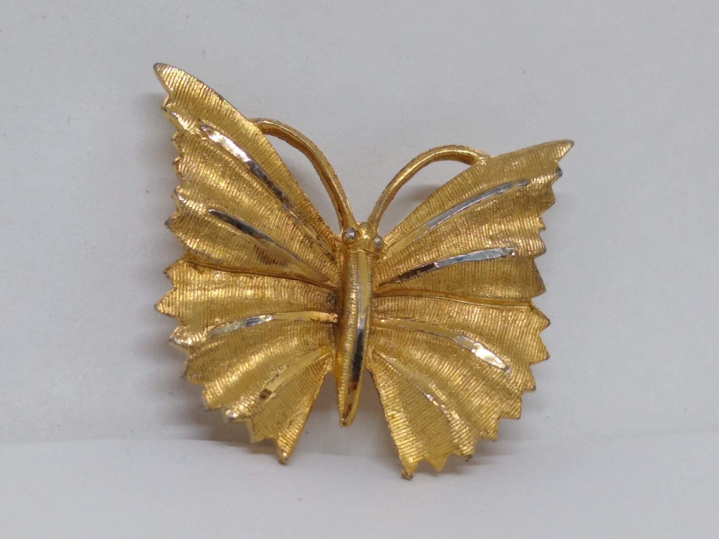 BSK, Vintage, Gold Tone, Diamond Cut Butterfly Pin/Brooch.