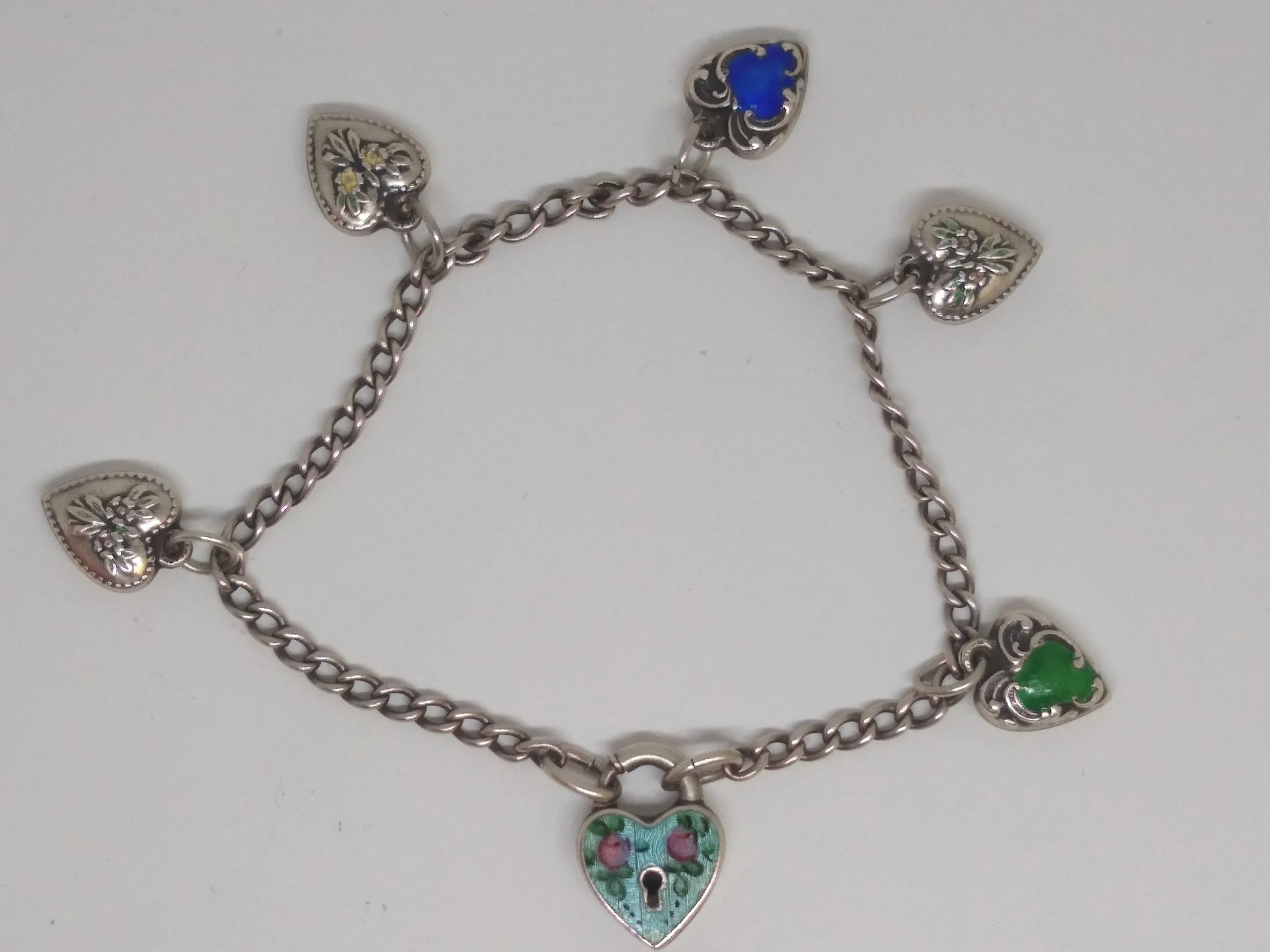 Walter Lampl, Vintage, Sterling, decorative 5 charm bracelet with 