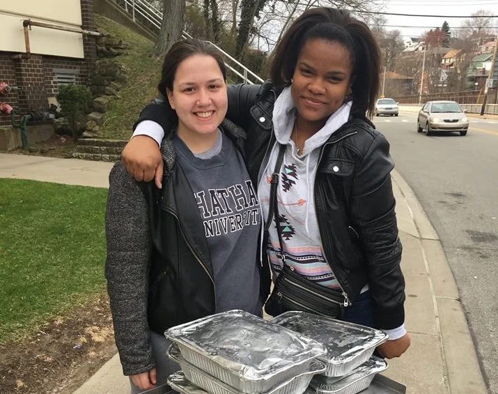 Natalie Jellison '17 (left) with Chatham student Charlise Oliver '18 on a 412 Food Rescue run