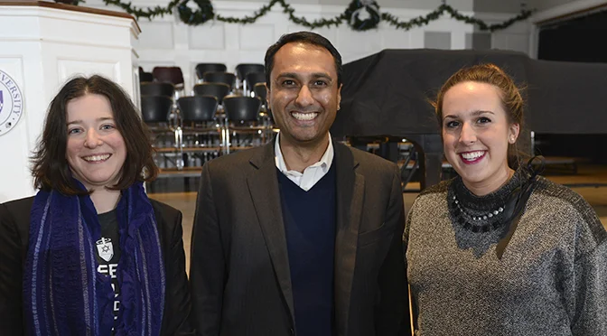 Dr. Katie Cruger, Eboo Patel and Chatham Student Government President, Sarah Jukovic '16