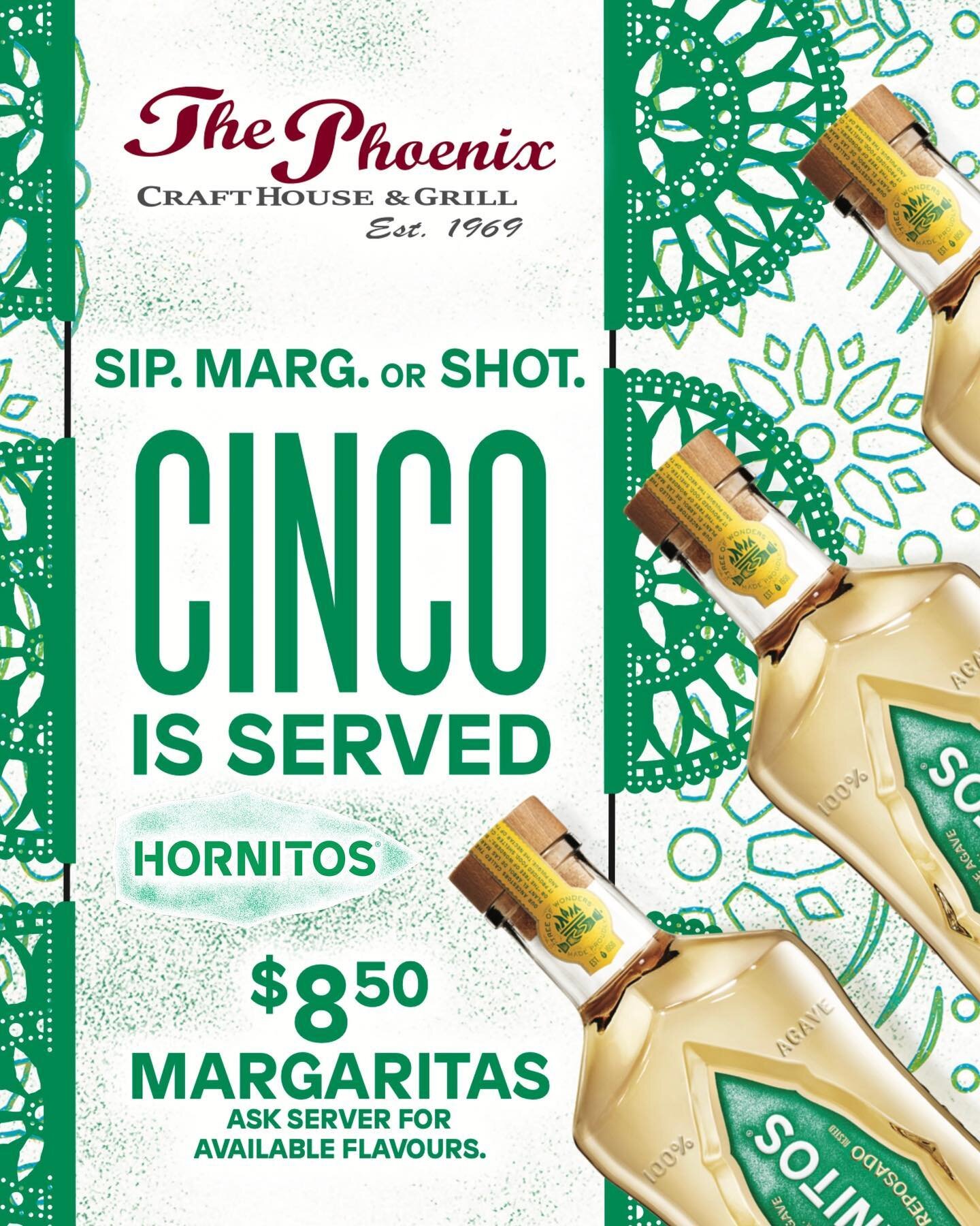 🔴⚪️🟢Celebrate Cinco de Mayo with us from May 5th-12th! 🔴⚪️🟢 Enjoy $8.50 Hornitos Margaritas &amp; Daily Food Features Starting with our Pulled Pork Tacos! 🔥