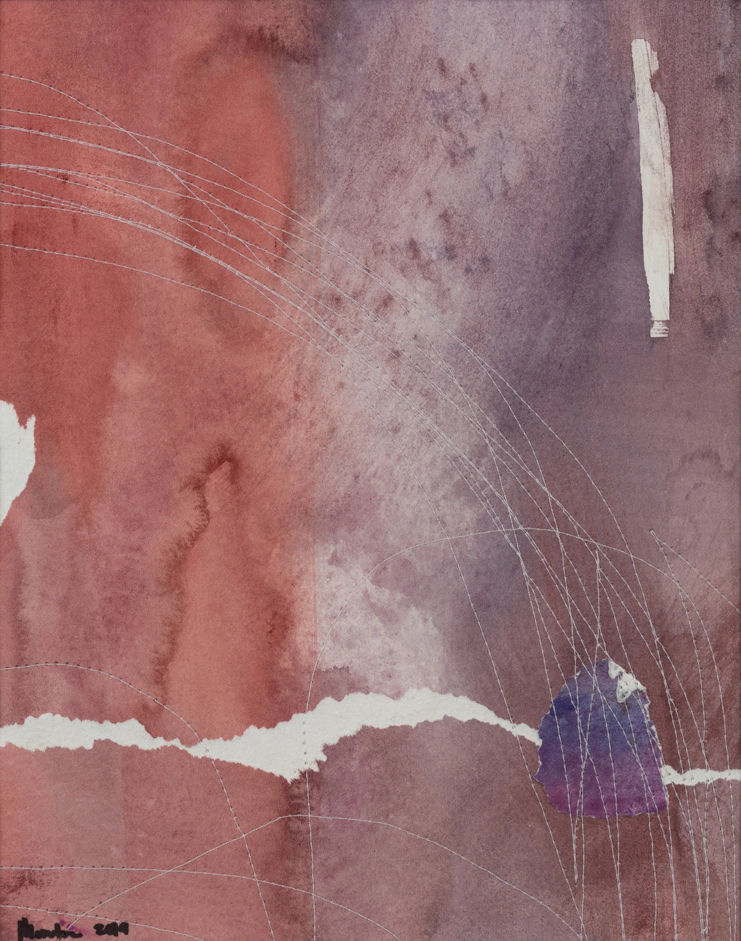 A stone in the river isn’t lost Watercolour & thread on watercolour paper 4.5” x 6.5” Jessica Hiemstra, 2019 $275