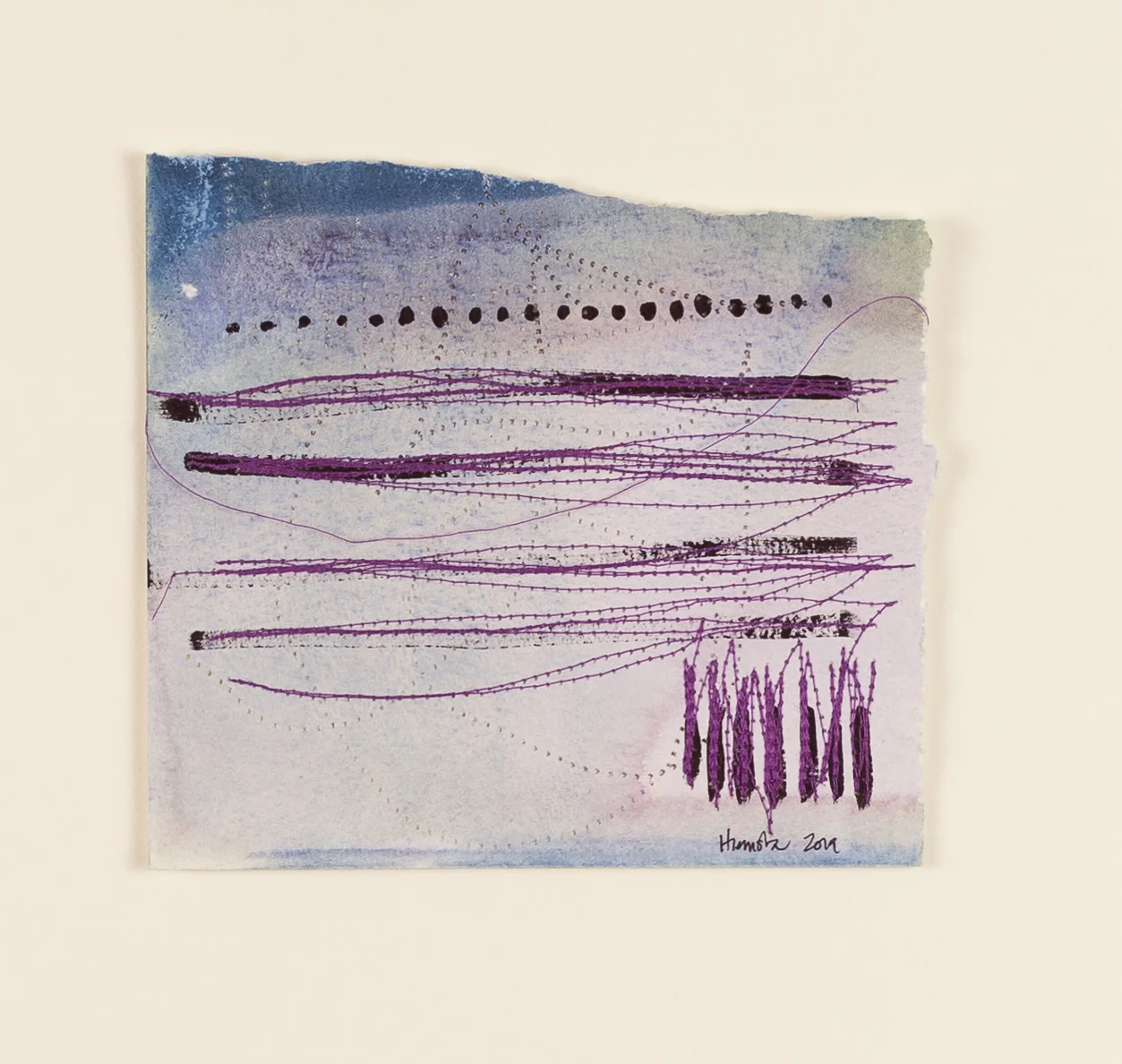 Composing songs for bears Watercolour & thread on watercolour paper 6” x 5” Jessica Hiemstra, 2019 275$