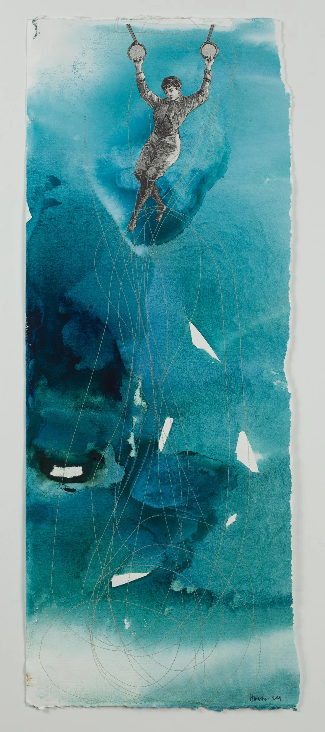 Portrait of Saint Bibiana Mixed Media (watercolour, thread, collage on paper) 9” x 22” Jessica Hiemstra, 2019 SOLD