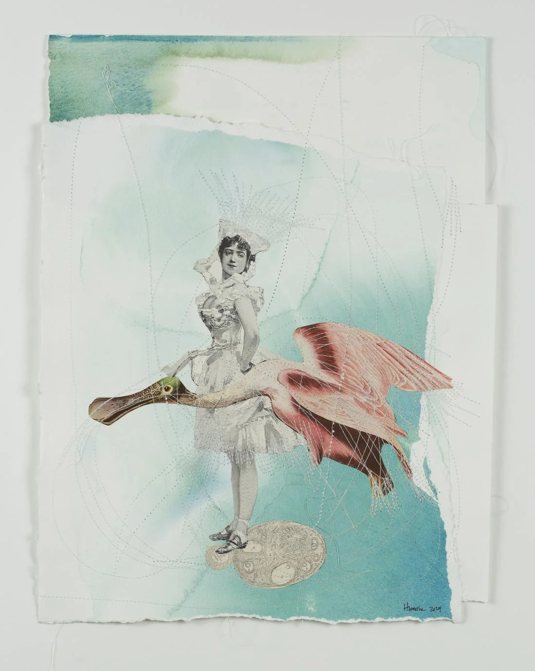 Vera, Mother of Eight Mixed Media (watercolour, thread, collage on paper) 11.5” x 15” Jessica Hiemstra, 2019 $585