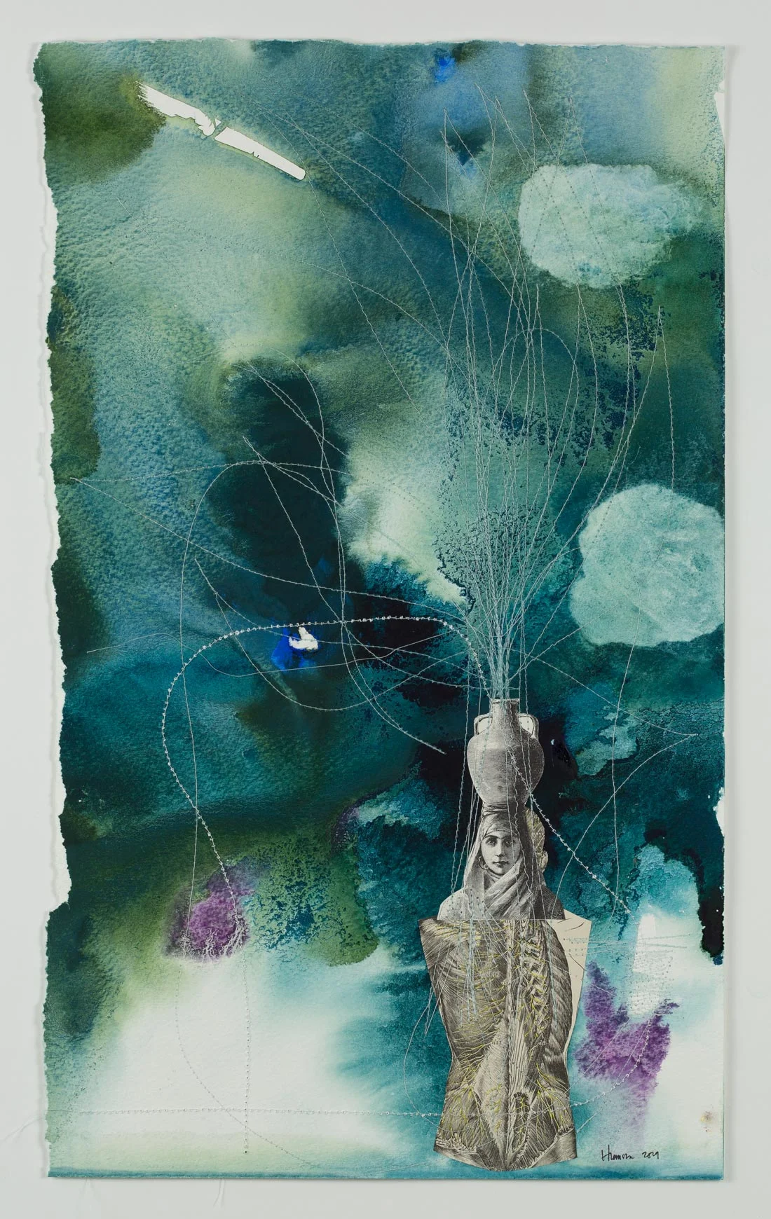 For the Timid Mixed Media (watercolour, thread, collage on paper) 11.5“ x 18” Jessica Hiemstra $600