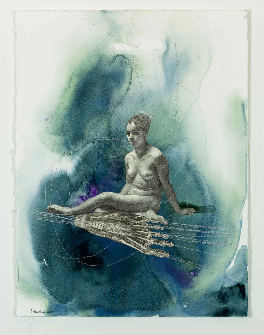 Dear Soldier Mixed Media (watercolour, thread, collage on paper) 11” x 15” Jessica Hiemstra, 2019 $585