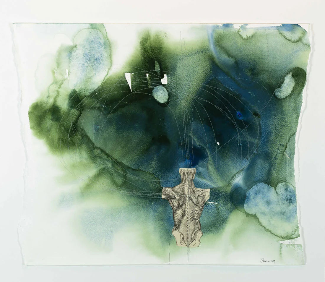 Poem for my Late Husband Mixed Media (watercolour, thread, collage on paper) 27” x 22” Jessica Hiemstra, 2019 $900