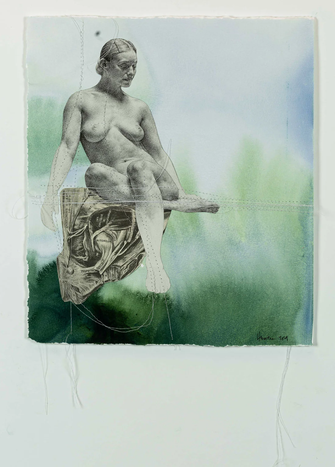 The Listener Mixed Media (watercolour, thread, collage on paper) 11” x 15” Jessica Hiemstra, 2019 SOLD