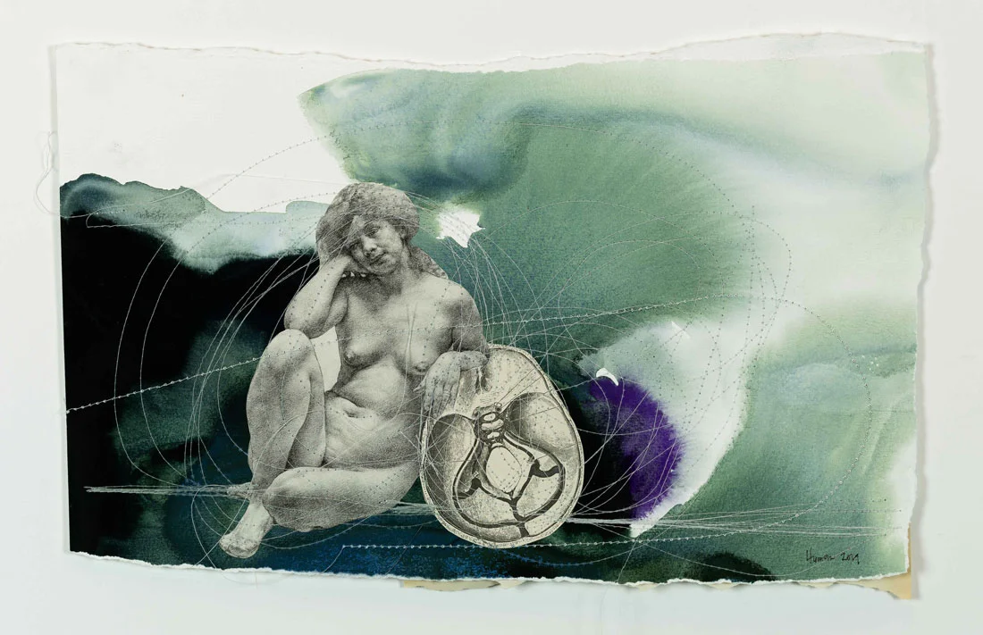 I Cannot Take it Back Mixed Media (watercolour, thread, collage on paper) 15” x 10” Jessica Hiemstra, 2019 $585