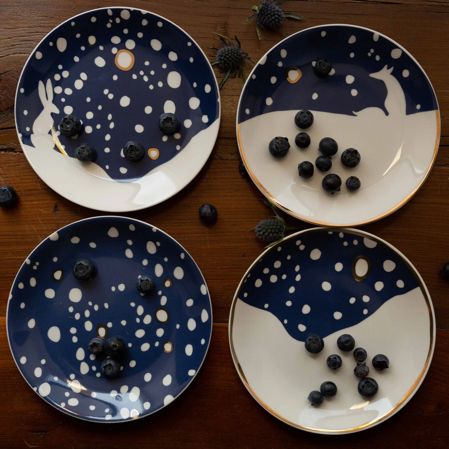 snow fox rabbit side snack dessert plate set.jpg