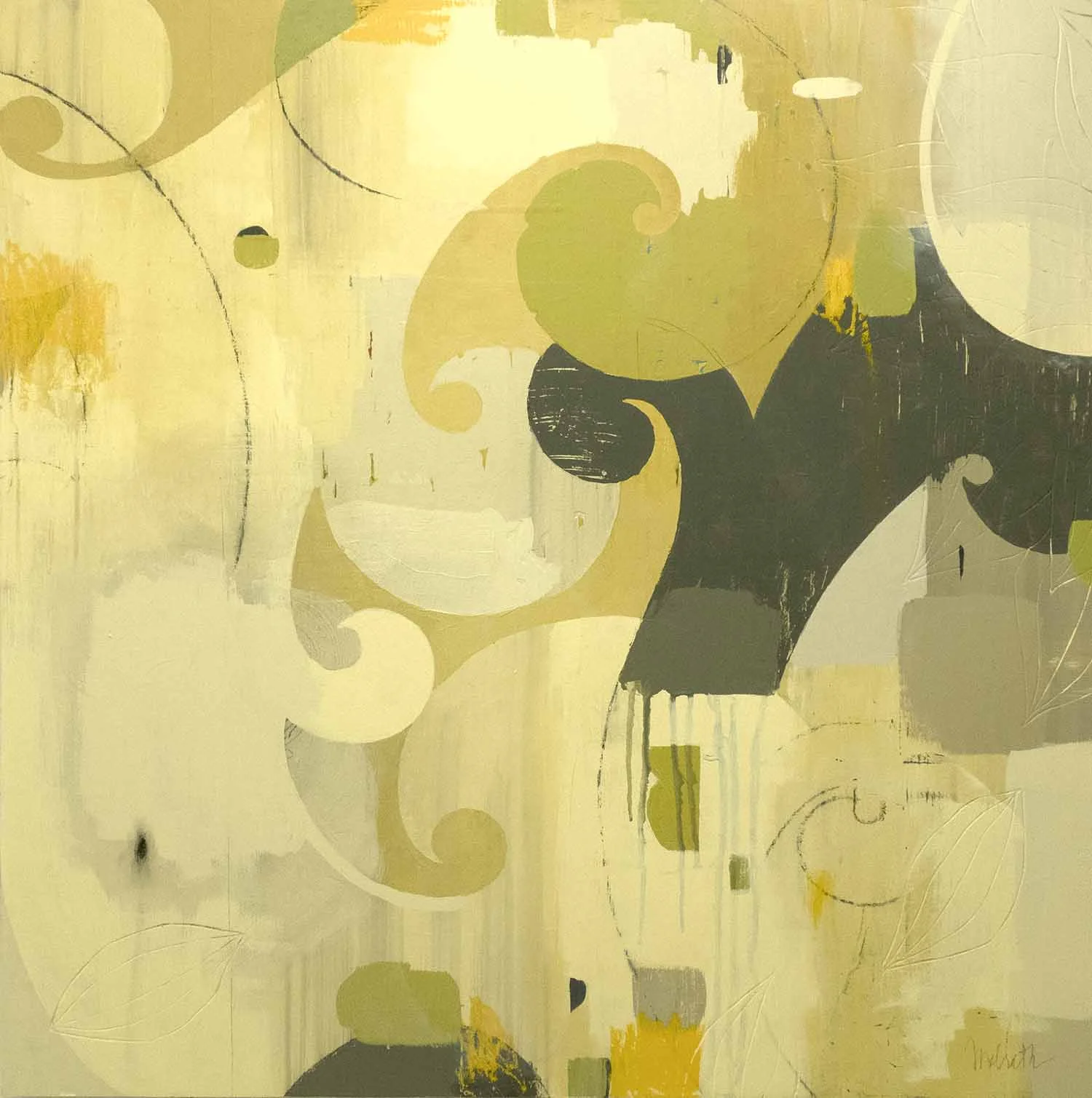 Vernal Affair 30x30 inches; mixed media on panel