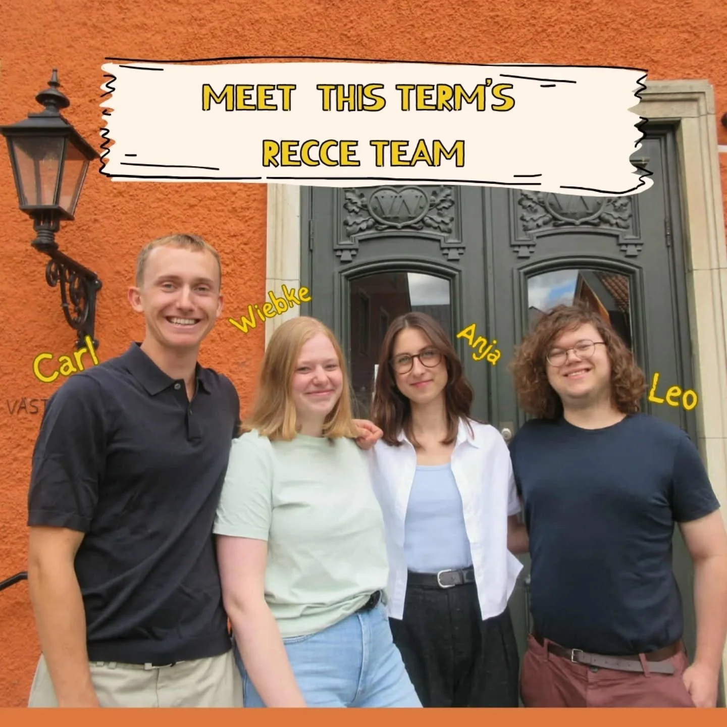 Meet this semester's recce team!🌟
They are here to welcome new students to Västgöta Nation and Uppsala and plan fun events for all you reccar!
You can find them in registration in the tower room during these times:
Monday: 12-16
Tuesday