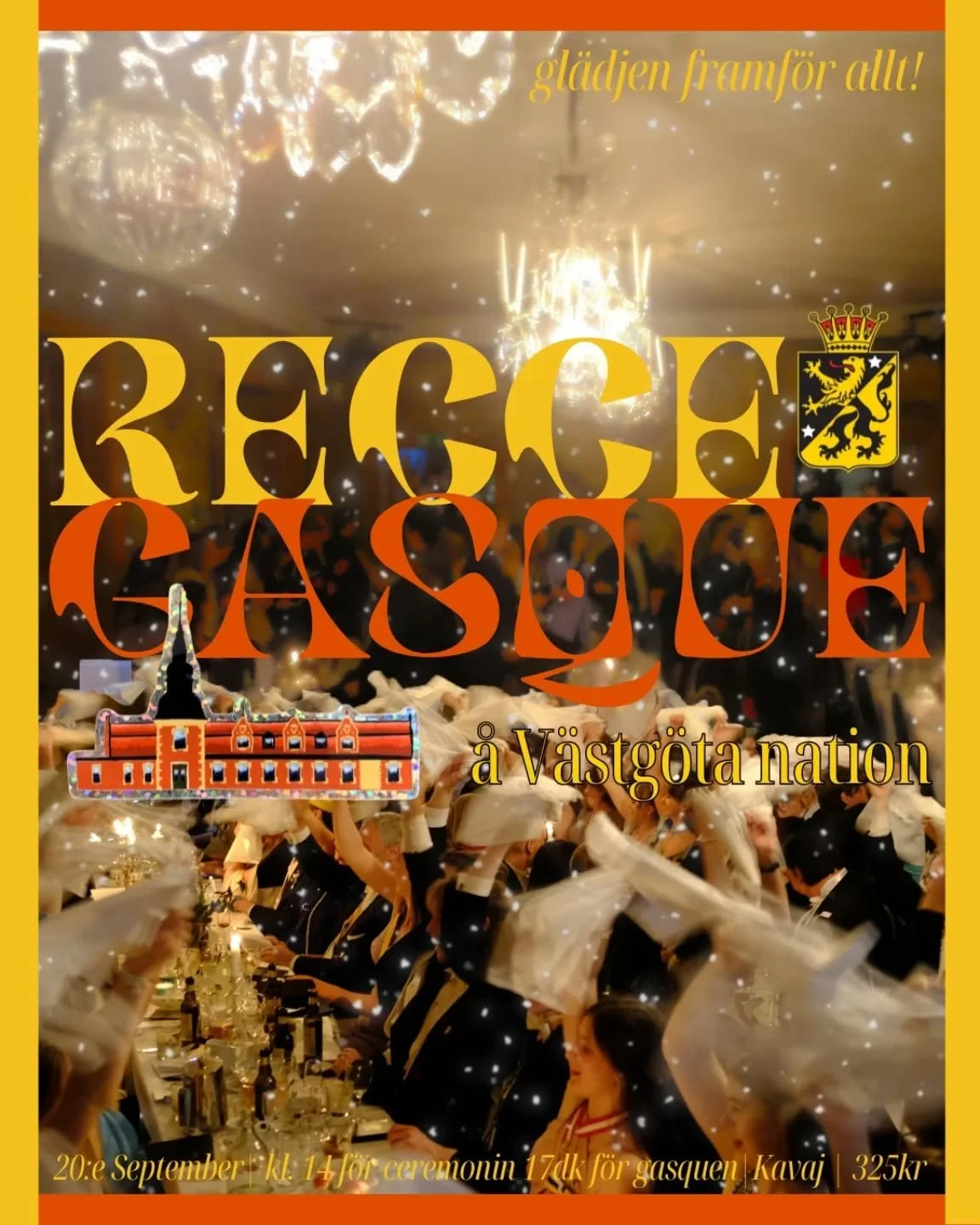 ** English below **
Den 20:e September är recceperioden i Uppsala slut och det firar vi med en Reccegasque.
Vi inleder kvällen med att samlas på nationen för fördrink och sedan gemensamt tåga till Universitetshuset d&a