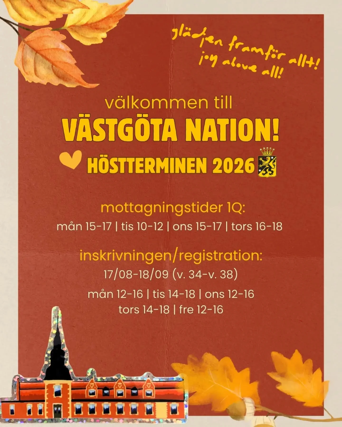 ***English below 
Vi hoppas att ni &auml;r taggade p&aring; en fantastisk h&ouml;sttermin i Uppsala!

Nu &auml;r det mindre &auml;n en vecka kvar tills v&aring;r inskrivning &ouml;ppnar!

Men vad inneb&auml;r egentligen inskrivningen?

Jo! M&aring;nd