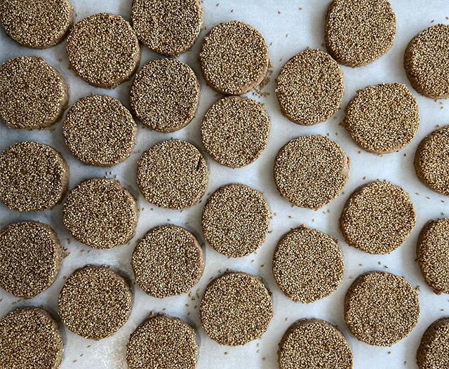 cookies this week: heirloom cornmeal and heirloom benne seed made with raw Louisiana cane sugar! available tomorrow through Saturday from 8a-3p at the bakery.