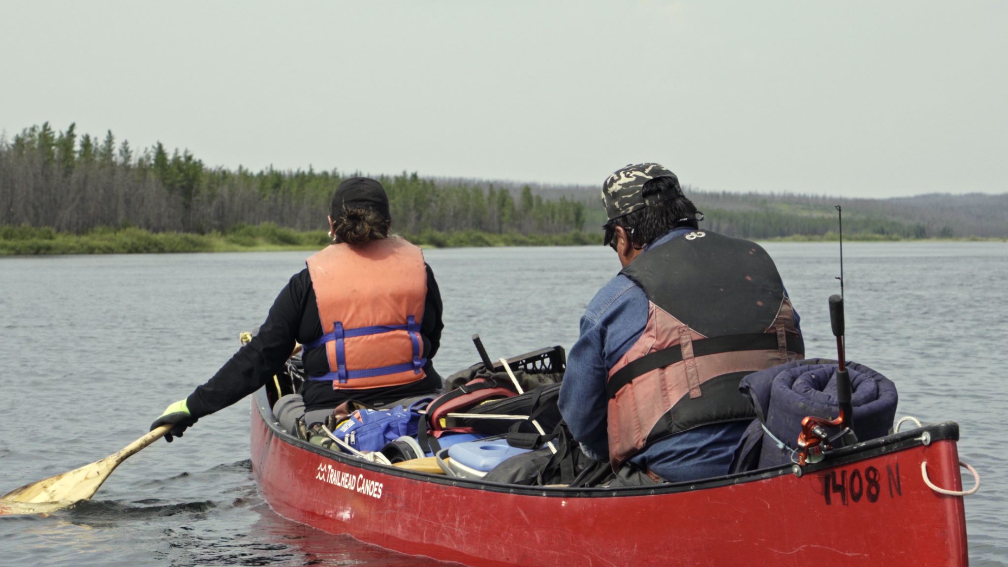  Freddie Throassie and his daughter Michelle Throassie of Black Lake, Saskatchewan, on a weeklong canoe moose hunt. 