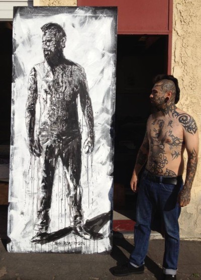 Figurative painting of tattoo artist Luis