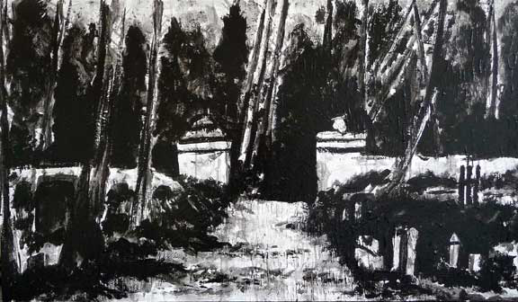 Graveyard 24 in by 48 in acrylic on stretched canvas