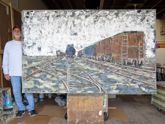 Tracks 4 ft by8 ft,acrylic on unstretched canvas