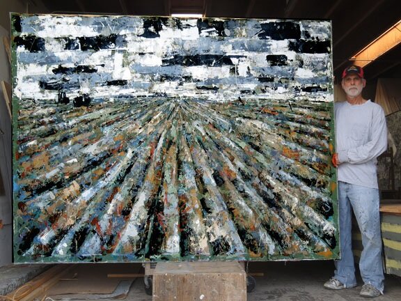 Farmland 5 ft by 8 ft, acrylic on unstretched canvas