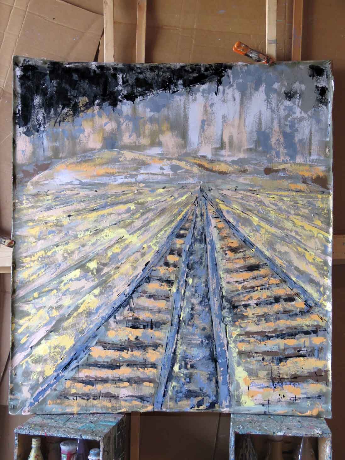 RR Yard 4 ft by 5 ft acrylic on unstretched canvas