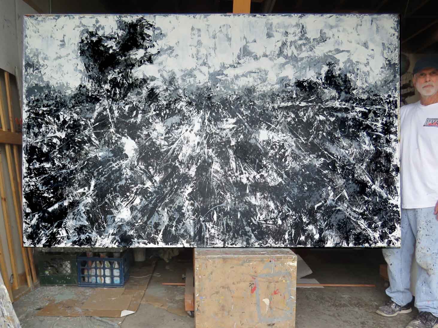 B&amp;W Fields 6 by 8 ft acrylic on unstretched canvas