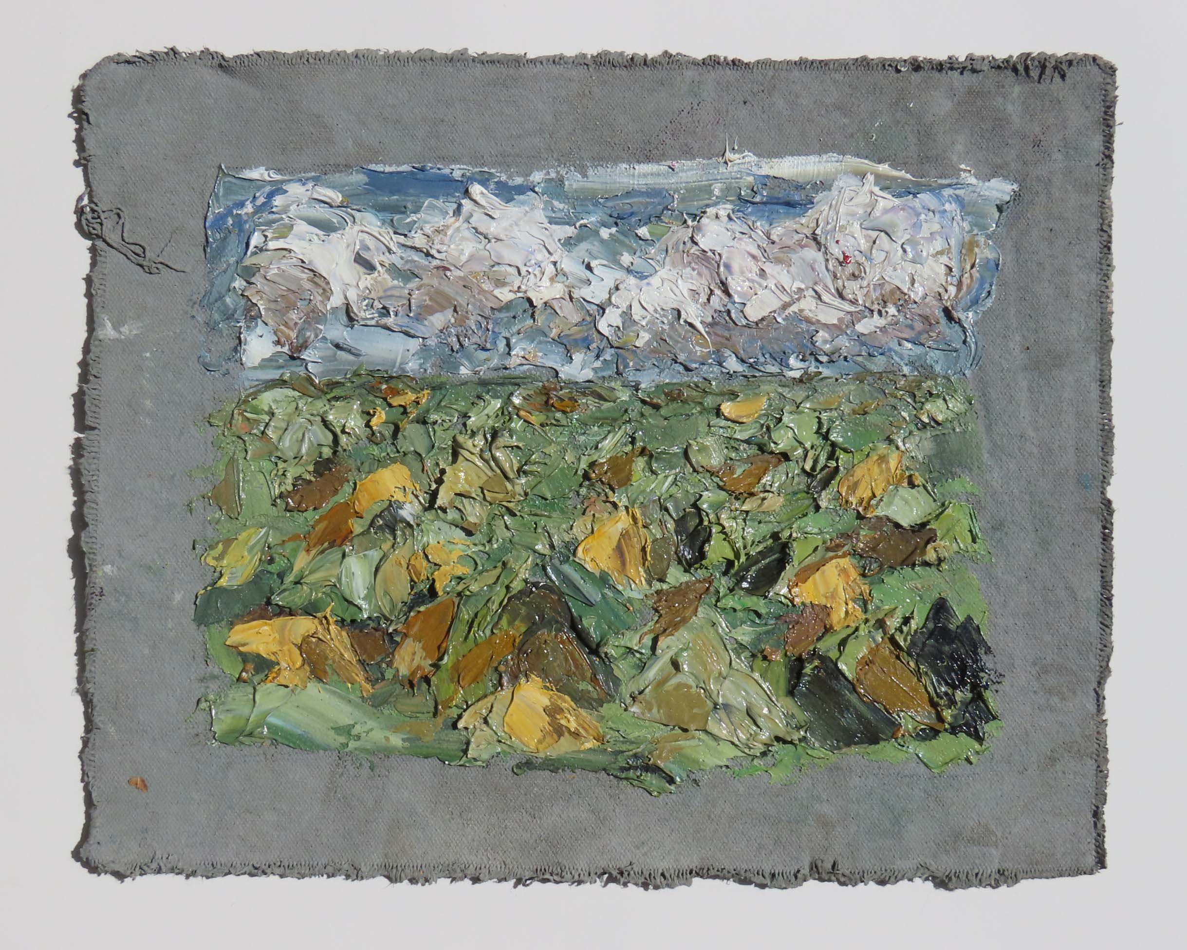Abstract landscape art painted on unstretched canvas using a palette knife