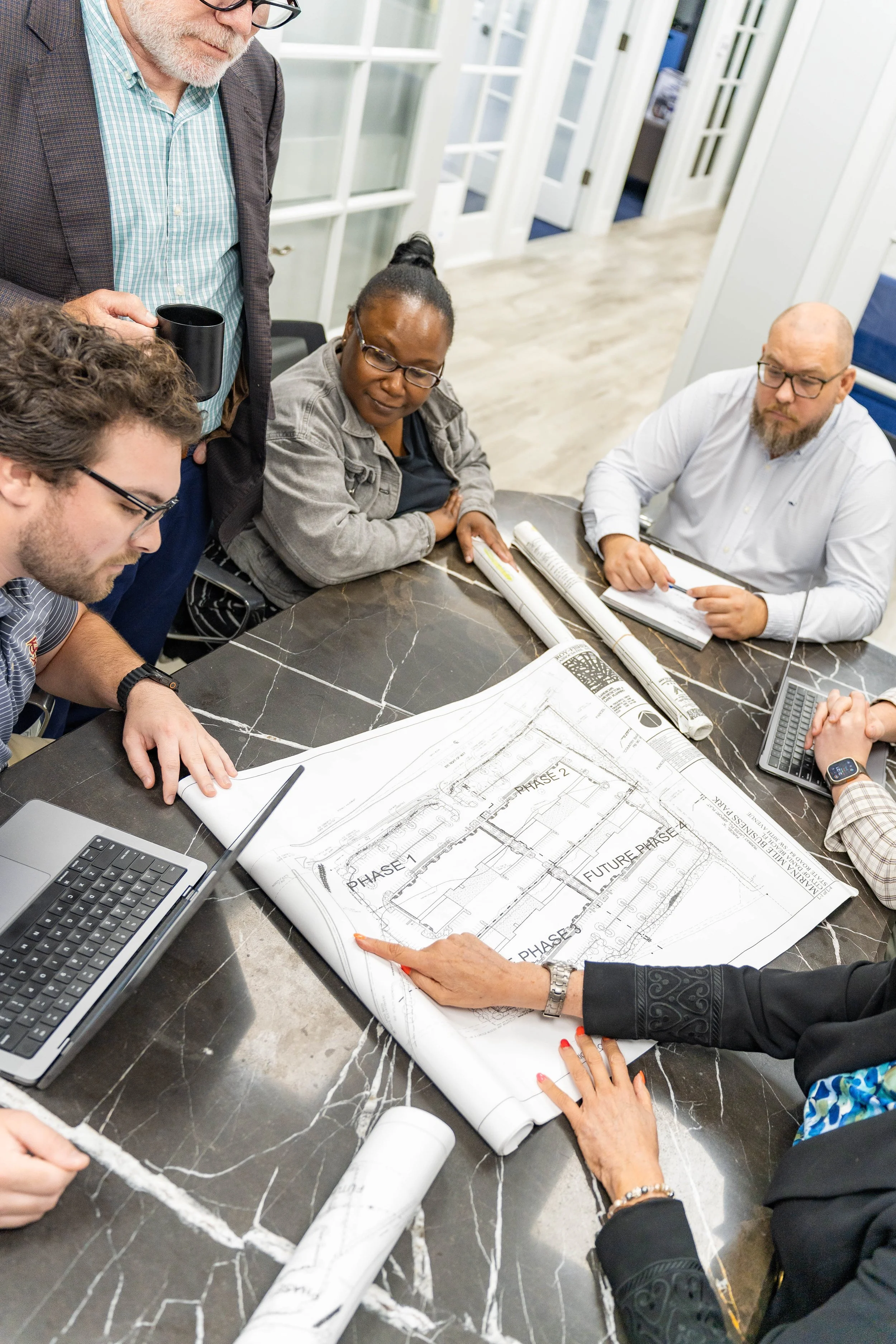 Neal Realty team reviewing commercial property plans