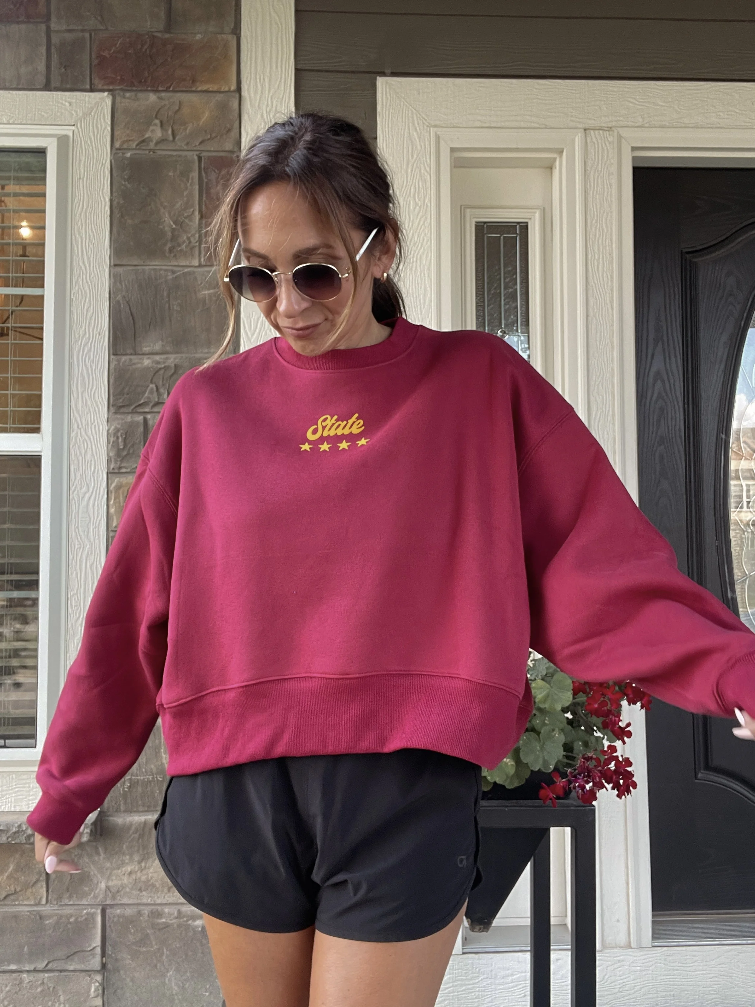 Oversized Shoot for the Stars Crimson Crewneck