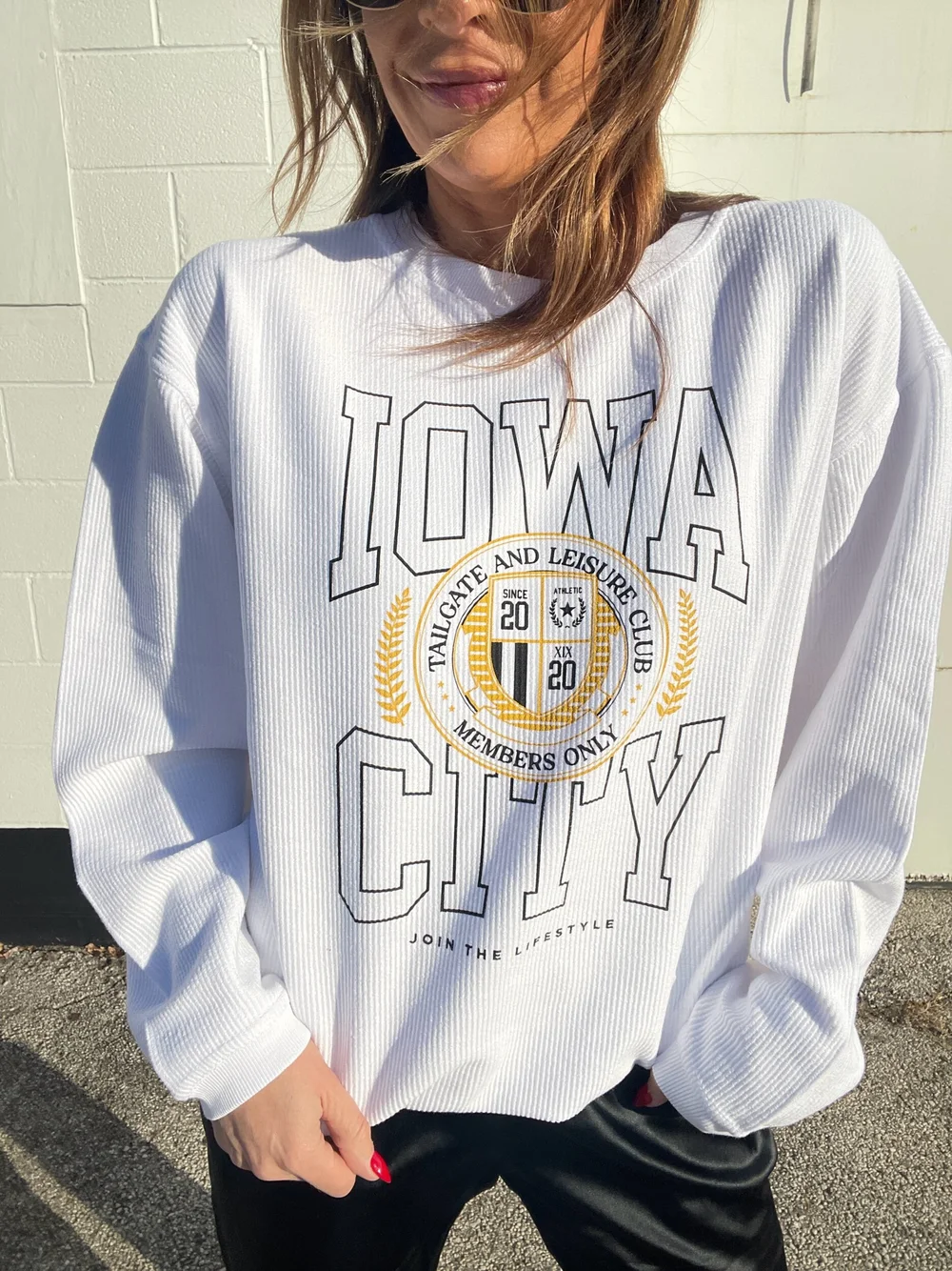 White corded sweatshirt sale