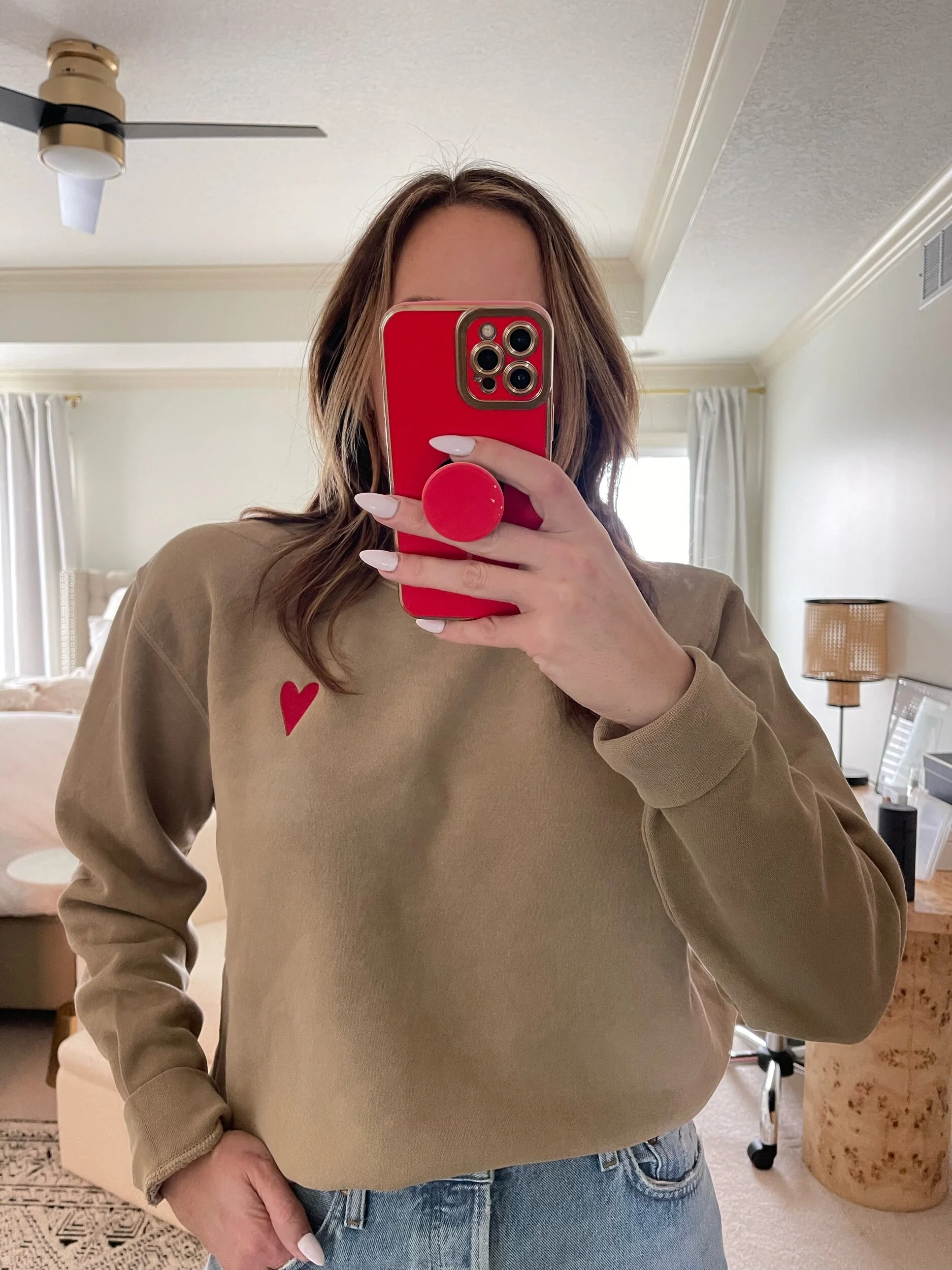 Sandstone Embroidered Heart Premium Garment Dyed Crewneck