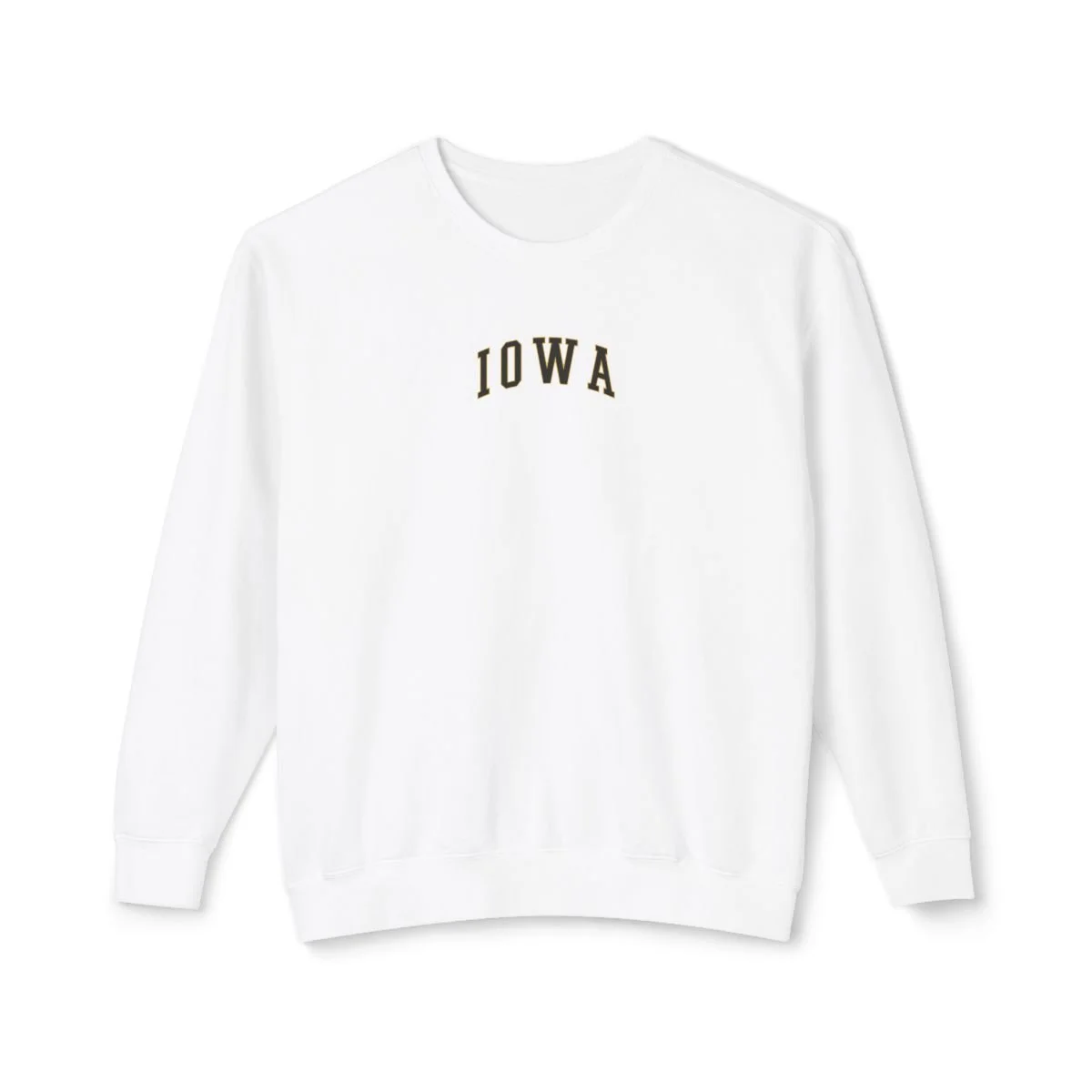 Iowa Arched Unisex White Lightweight White Crewneck Sweatshirt with Black and Gold Ink