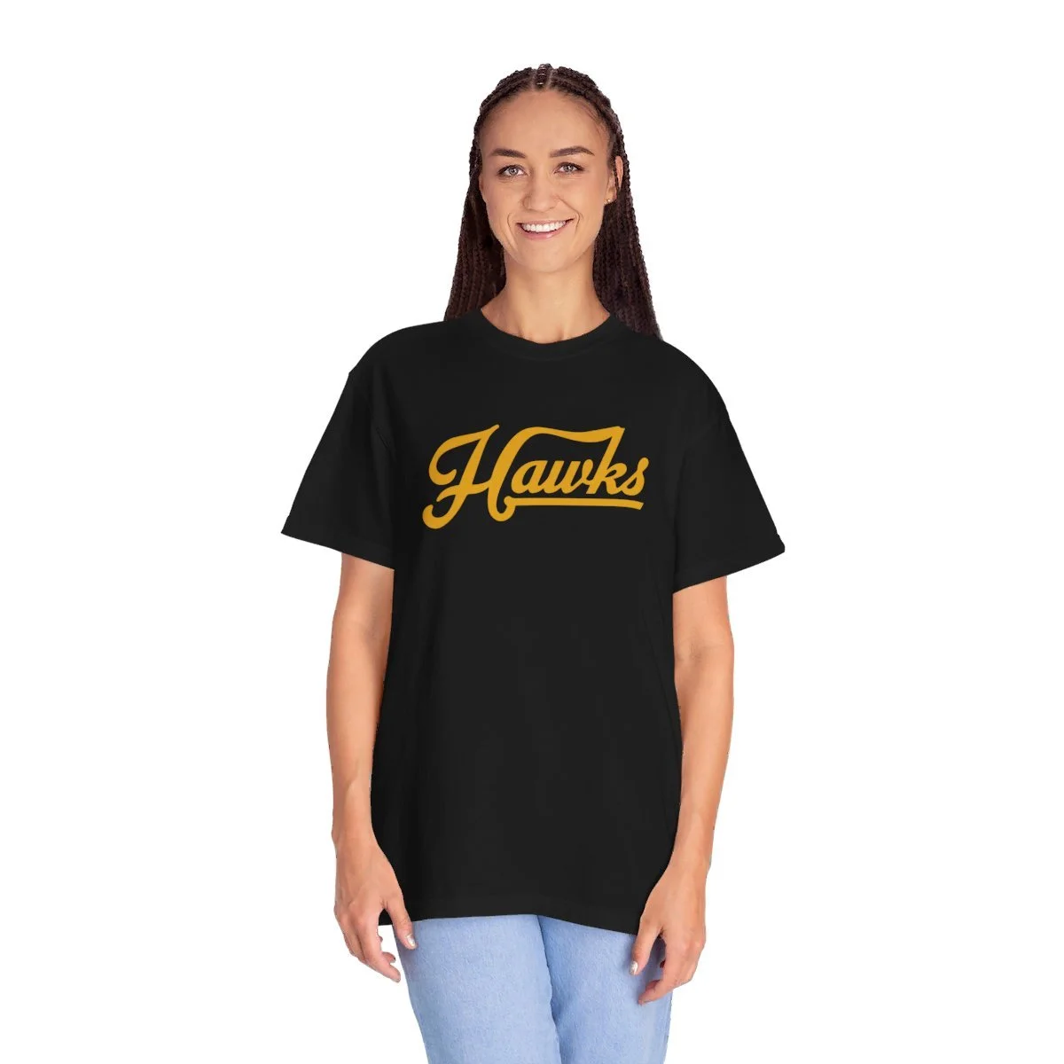 Vintage Hawks Unisex Black Garment-Dyed Comfort Colors T-shirt with Gold Ink