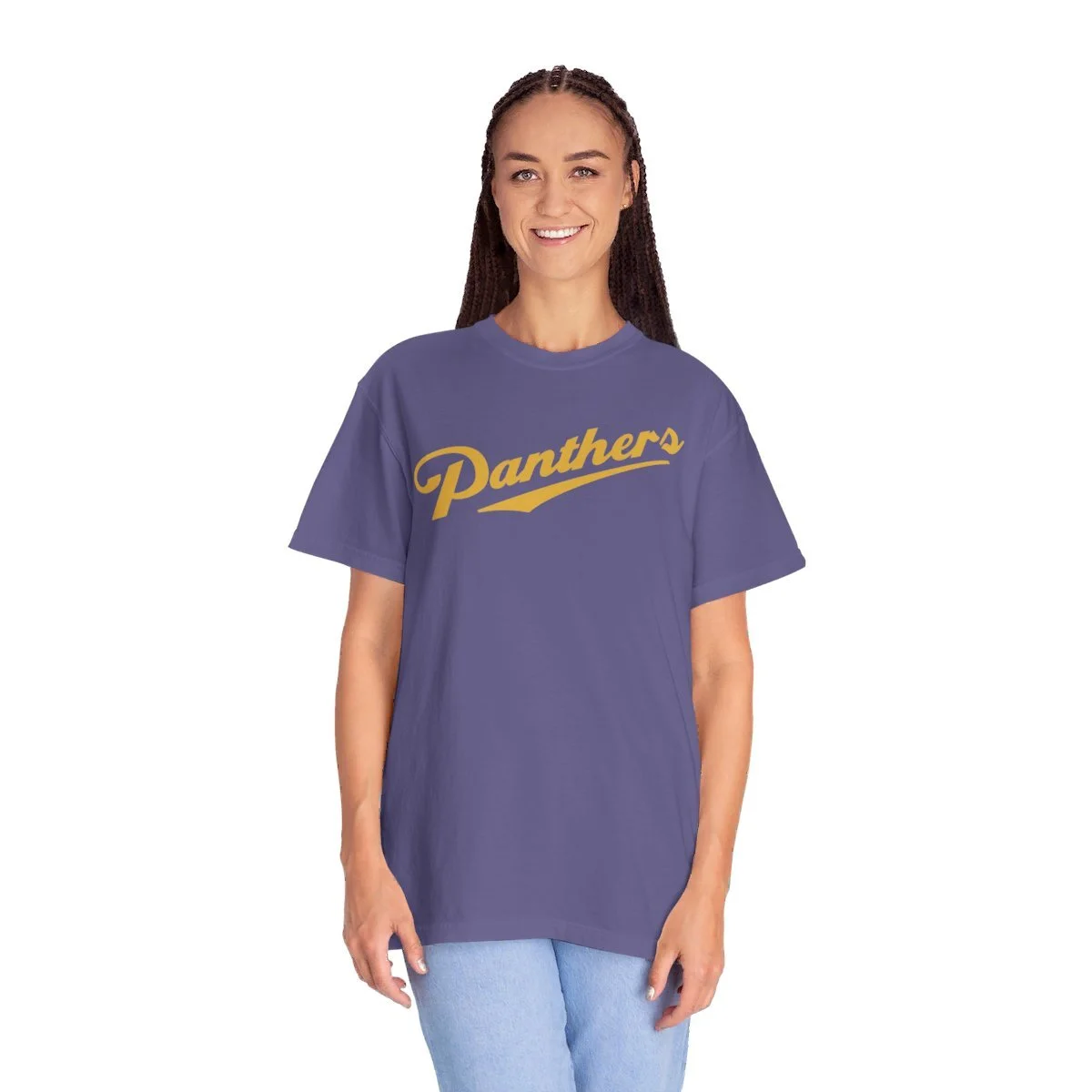 Panthers Unisex Garment-Dyed Purple Comfort Colors T-shirt with Gold Ink
