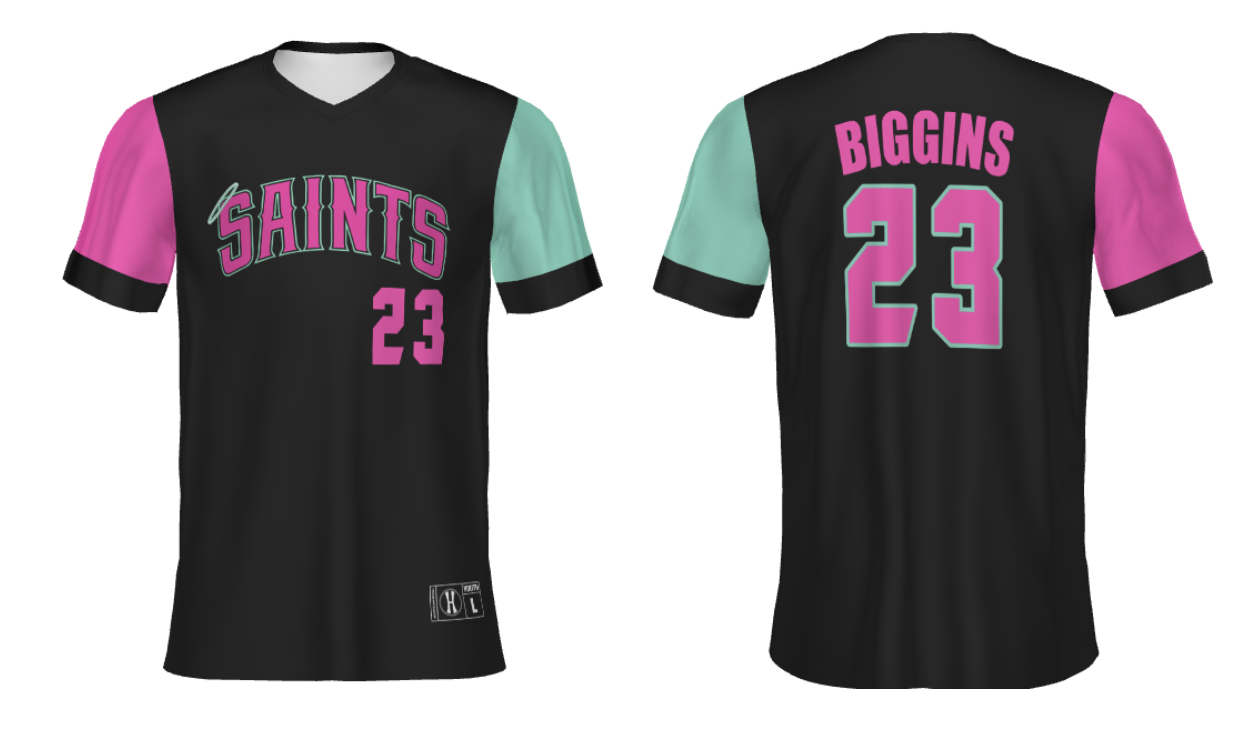 Pink, Mint and Black Sublimated V-Neck