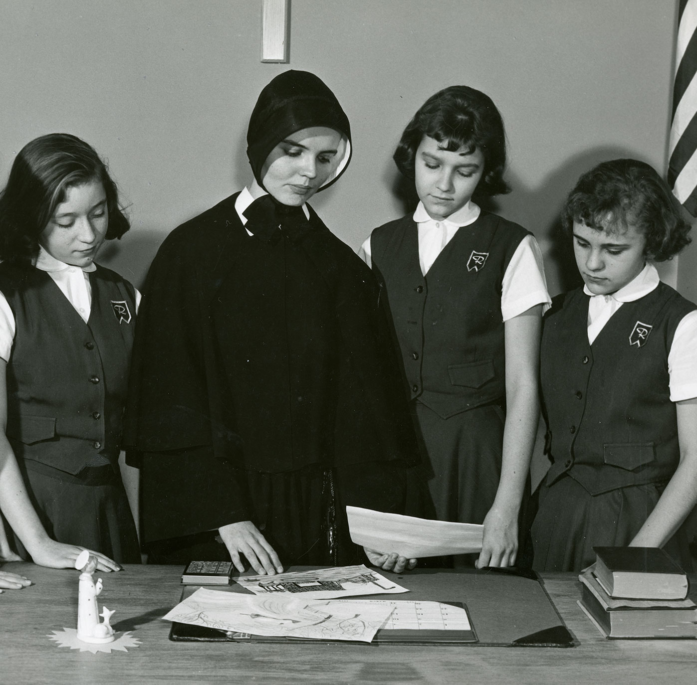 Sister and students at Resurrection Grade School 1959
