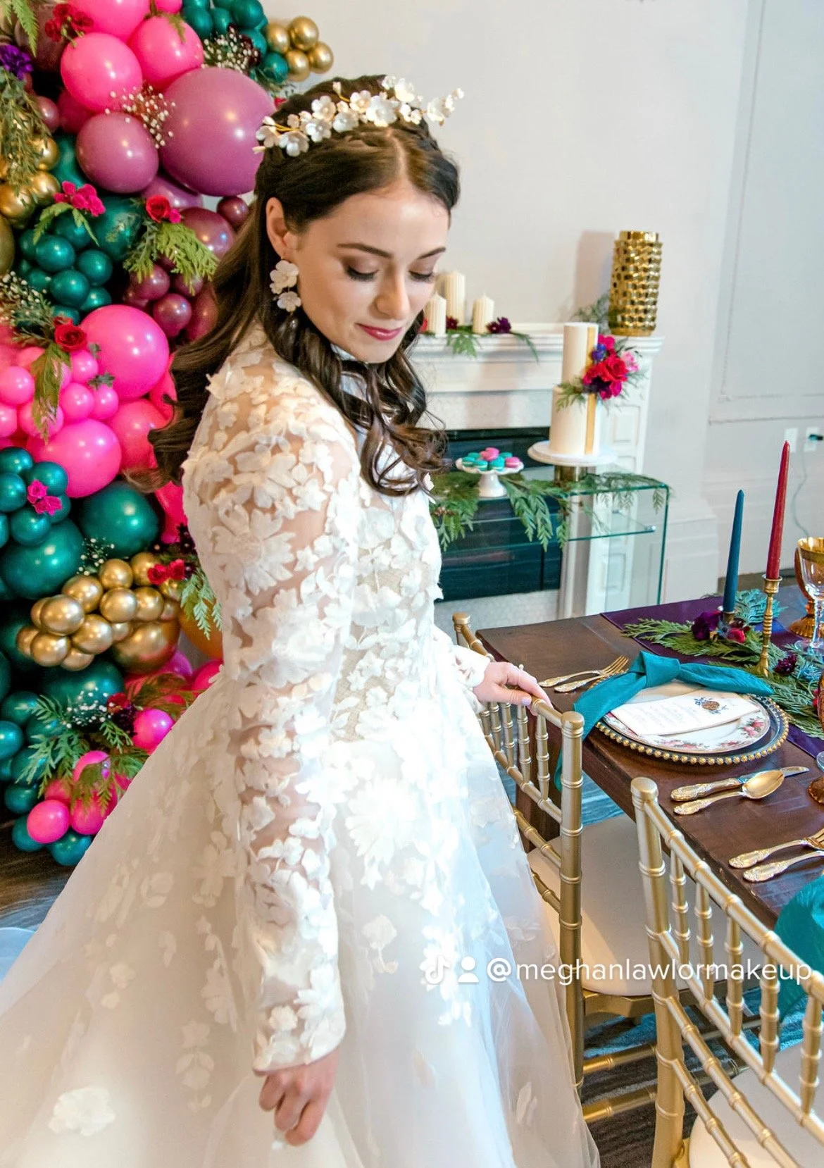  Photo: Kat Mason Photography  Florals: Oakmount Petals  Dress: Tilted Veil East  Hair: Tanya Milnes  Balloons: Called To Party 
