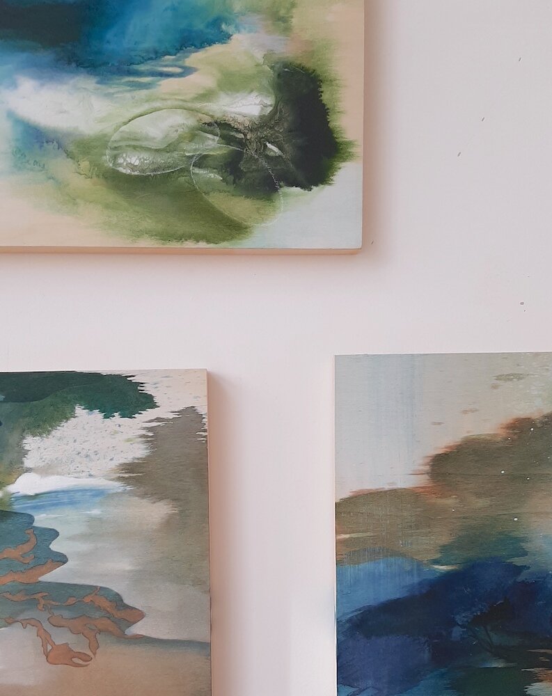 Abstract coastal landscape painting details by Tara Leaver