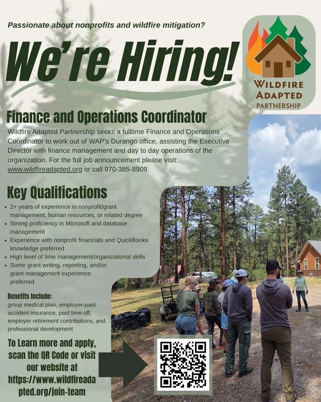 Are you looking for a fulfilling career in a nonprofit? Are you passionate about wildfire mitigation and fire adapted communities? Well great news! WE'RE HIRING! Read more about the position and apply on our website, by sending your resume to:

-----