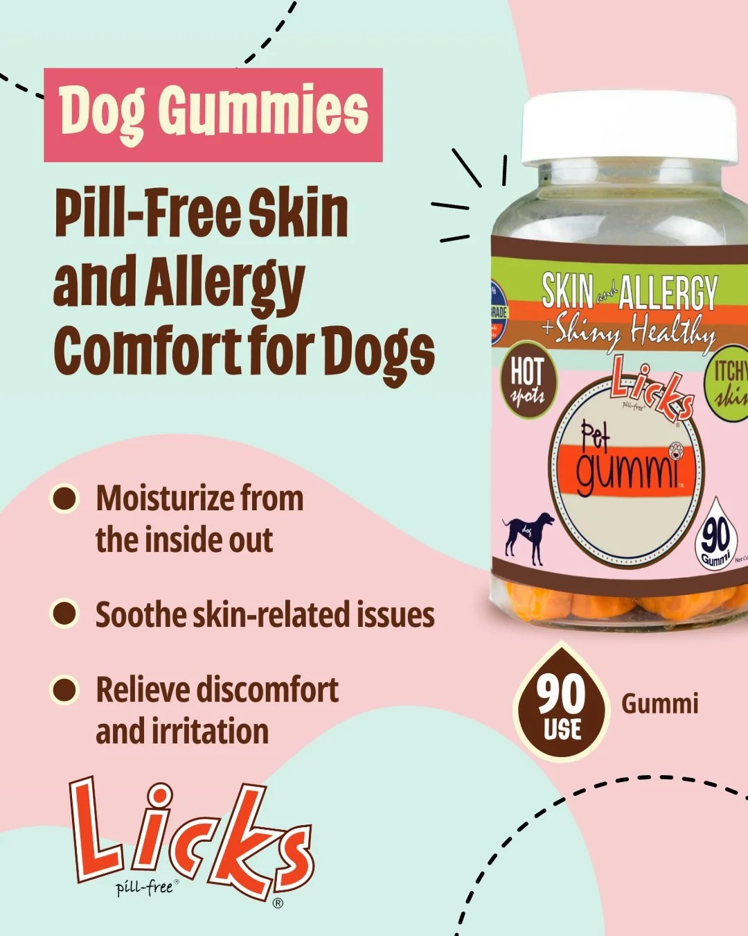 Take a look inside our Dog Skin &amp; Allergy Gummies!🐾

Sensitive skin and allergies can be tough on your furry friend, but our Dog Skin &amp; Allergy Gummies are here to help! Formulated to soothe skin irritation, moisturize from the inside out, a