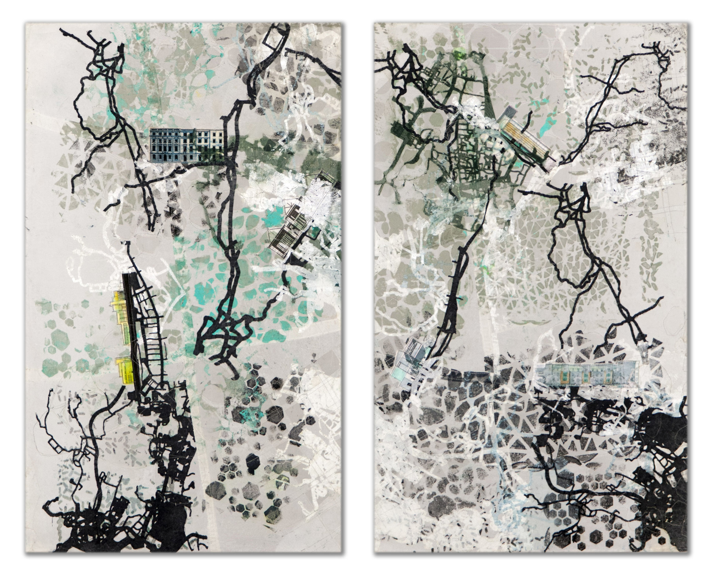 Mapped Abstractions © – A Diptych Approx. 30” x 25” 2018