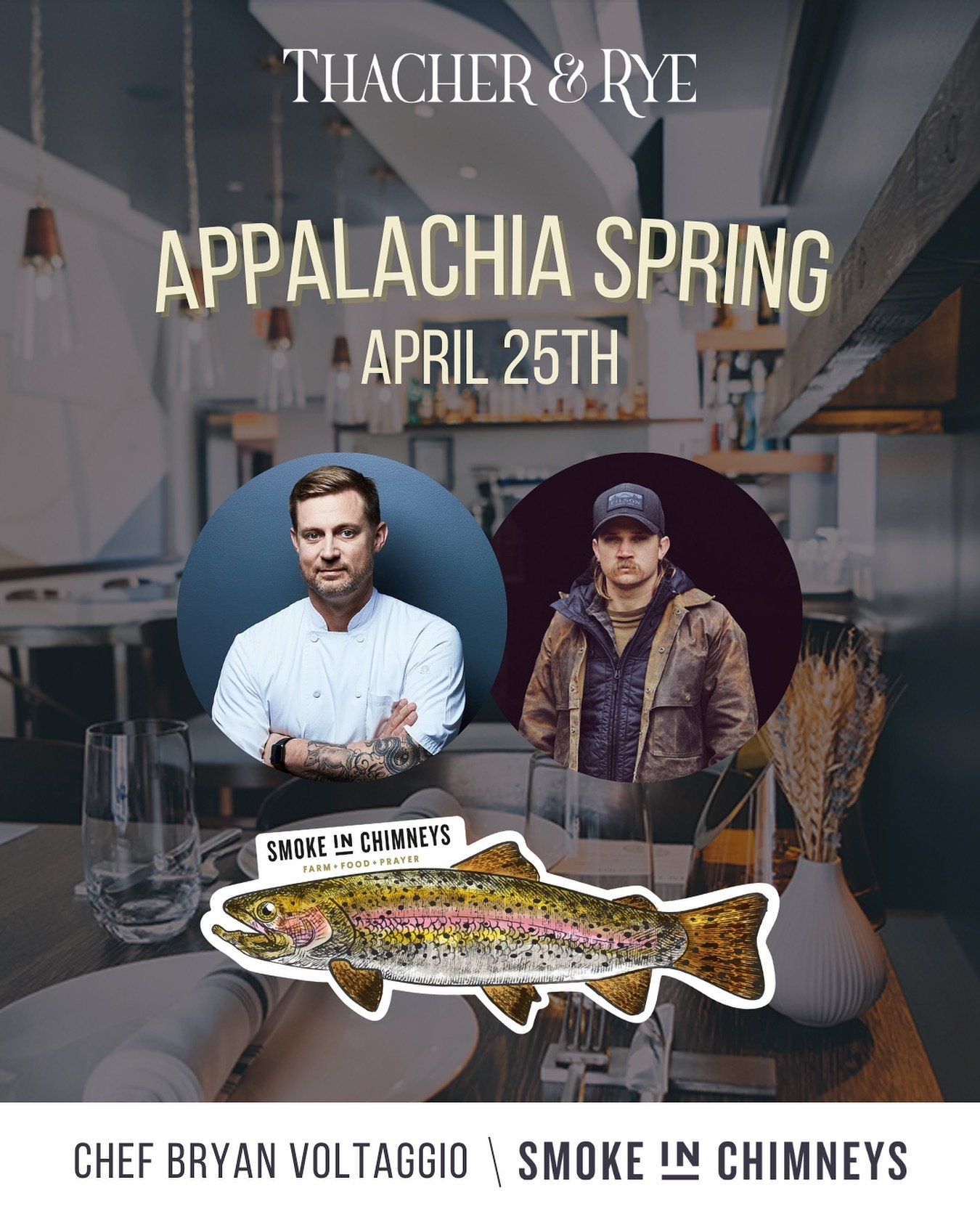 Join us on Thursday, April 25th at @thacherandrye for a special 4-course menu! 🍽️

Menu crafted by @bryanvoltaggio using ingredients sourced by @smokeinchimneys that highlight the Appalachian Spring. 🌿

Follow the link in our bio to book your reser