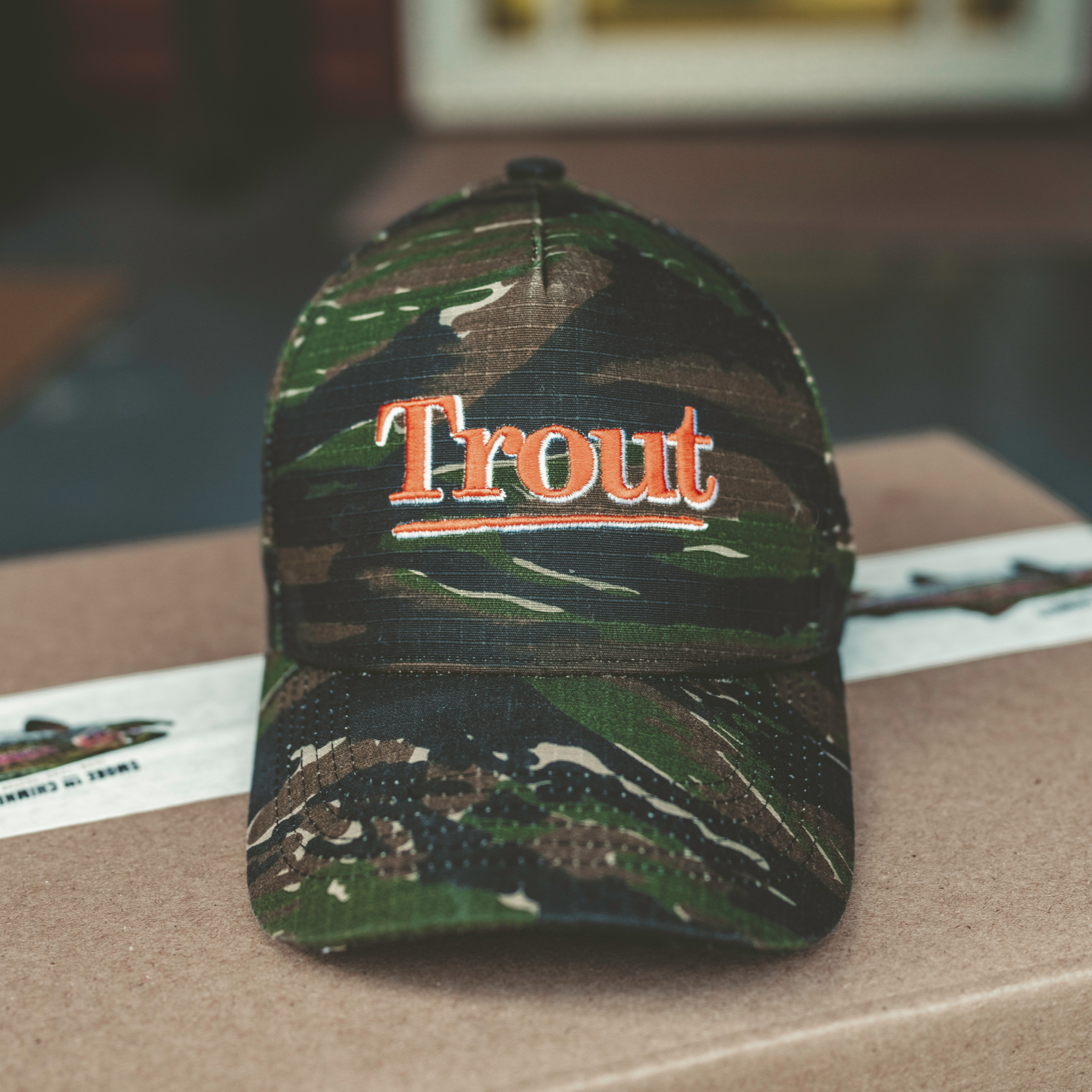 Camo Print Embroidered Trout Hat